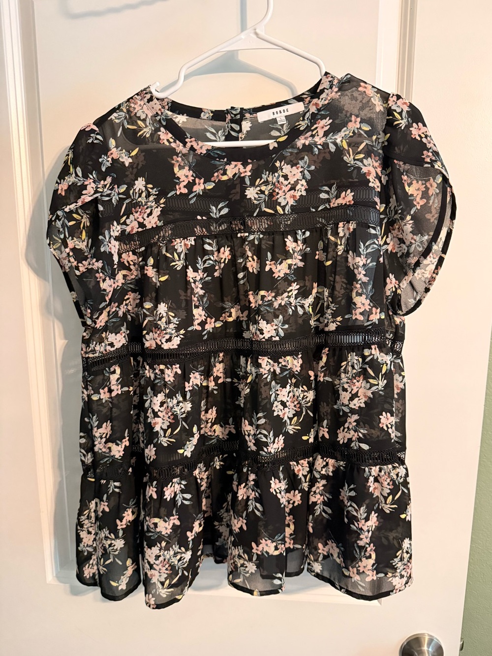 Ro & De Black Floral V-Neck Camisole with Pastel Blooms